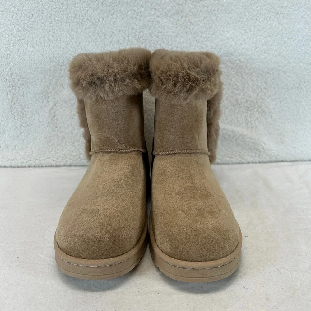 White Mountain Incher Womens Boots Dark Beige Faux Fur‎ Trim Size 9 New